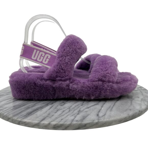 UGG Shoes - UGG Oh Yeah Slide Womens 7 Sheepskin Slipper Sandals Lilac Purple Elastic Band